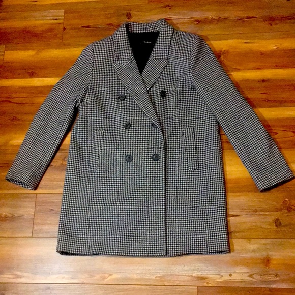 Zara Jackets & Blazers - ZARA Basic Checkered Pea Coat Black & White Sz L